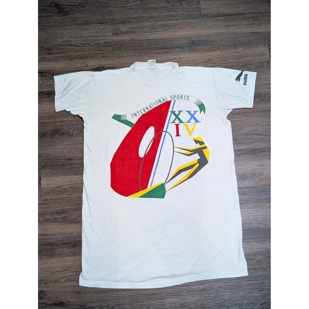Puma 1988 Seoul Olympics T-Shirt Mens OSFA White Graphic Made in USA Vintage 80s